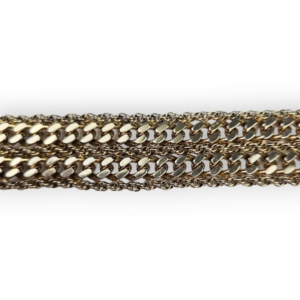 Vintage Multistrand Chain Bracelet Shiny Gold Plated Wide Cable Rope 80s 7.5"